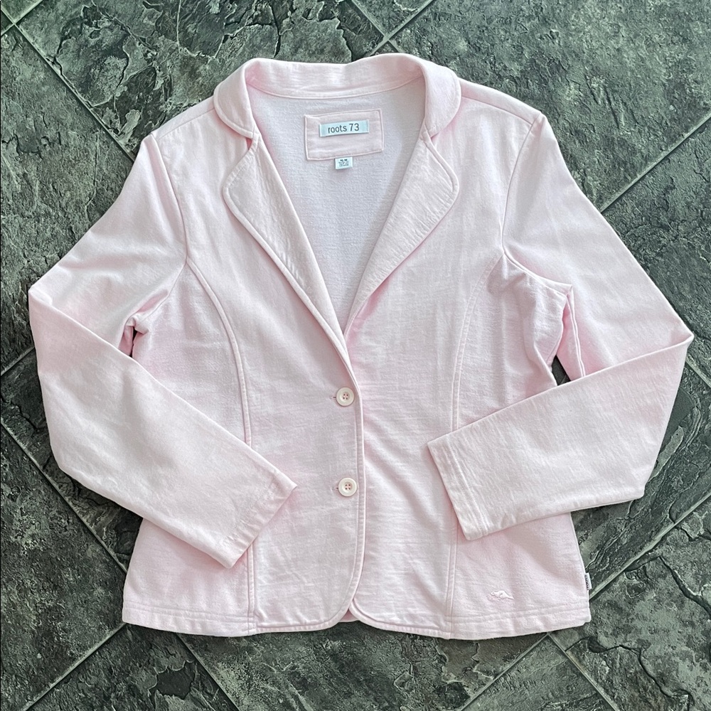 ROOTS 73 Women's Light Pink Cotton Blazer Jacket Preppy Coastal Office Casual